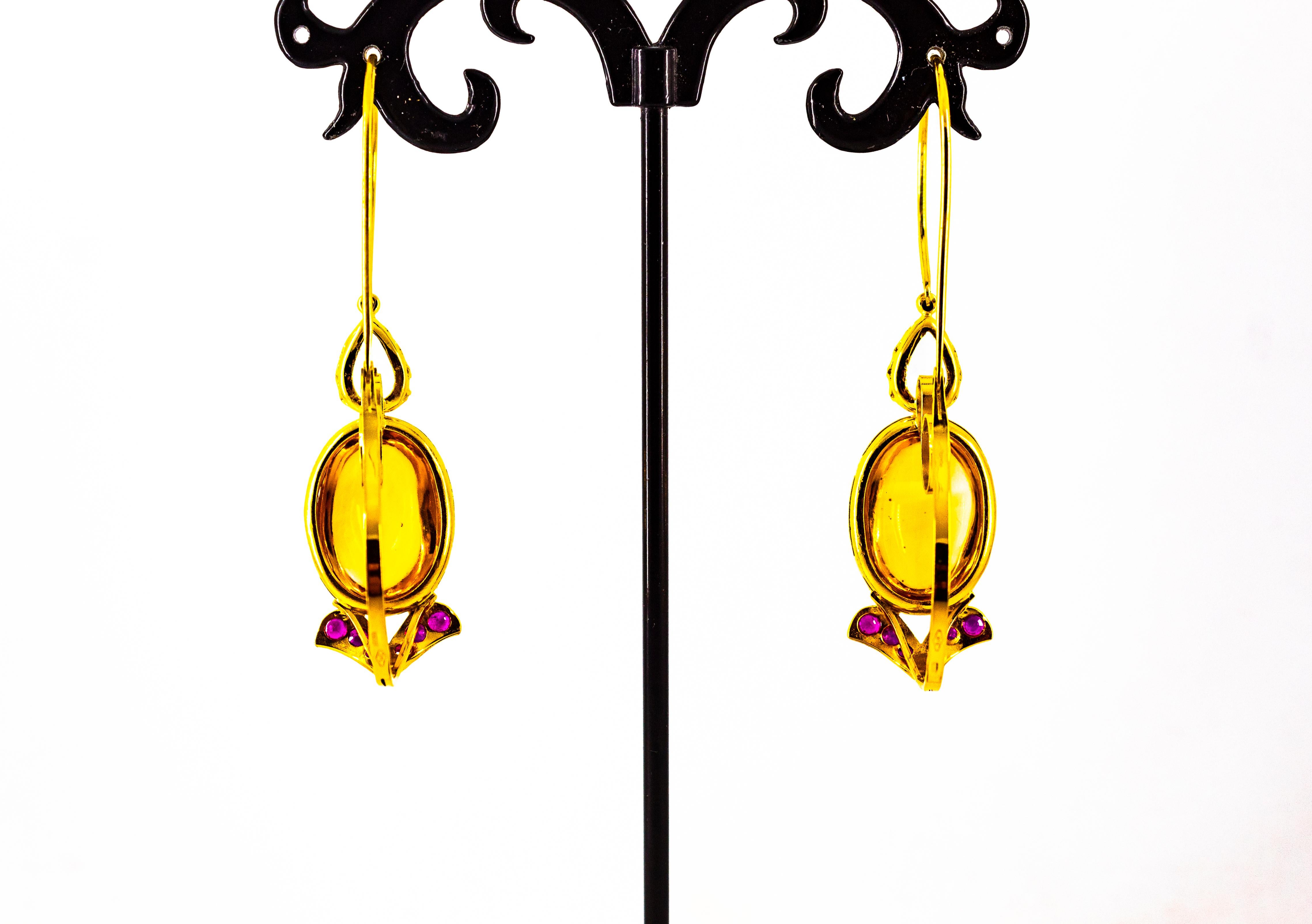 Art Nouveau 15.37 Carat Ruby Aquamarine Citrine Yellow Gold Lever-Back Earrings For Sale 6