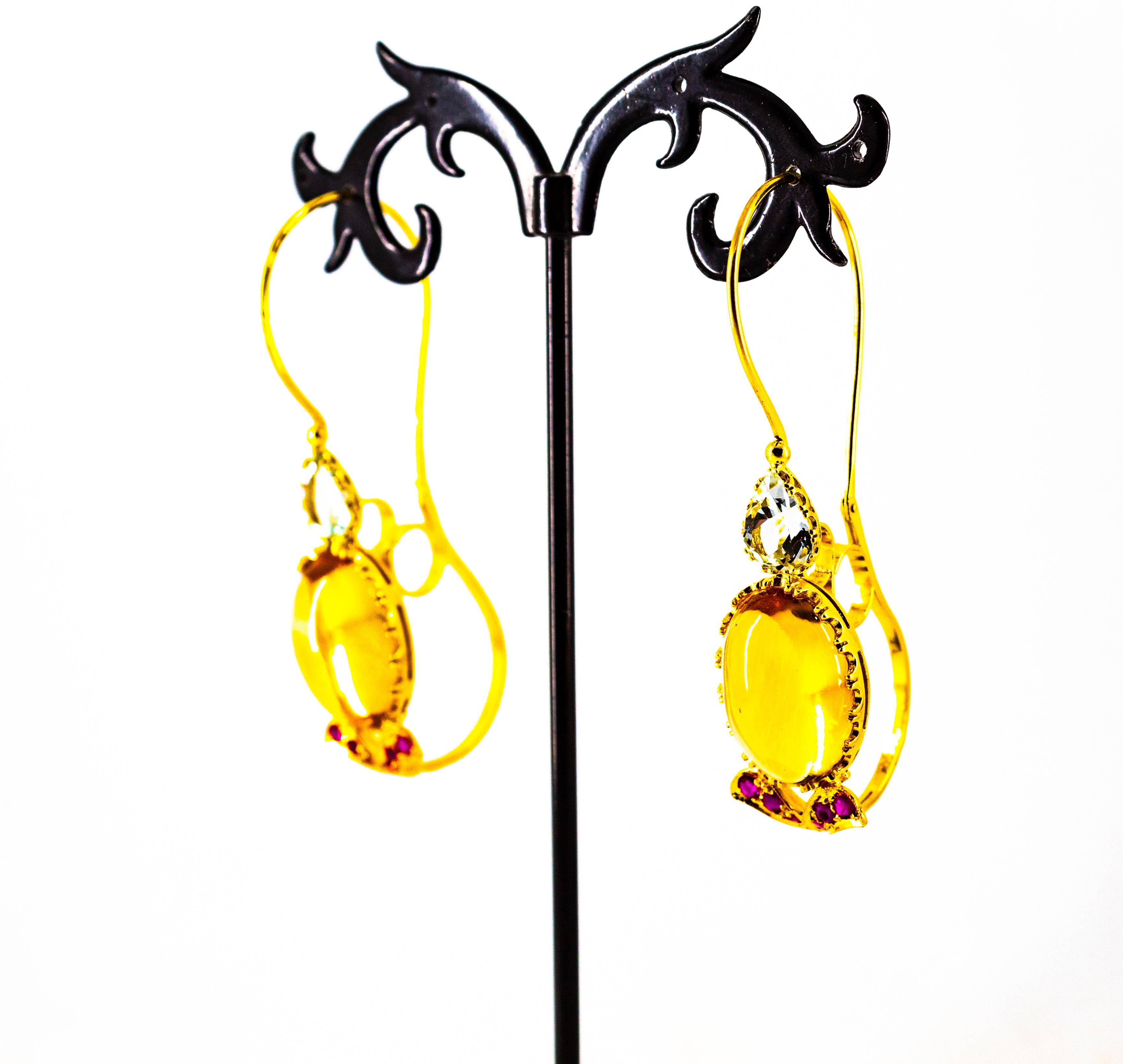 Art Nouveau 15.37 Carat Ruby Aquamarine Citrine Yellow Gold Lever-Back Earrings For Sale 8