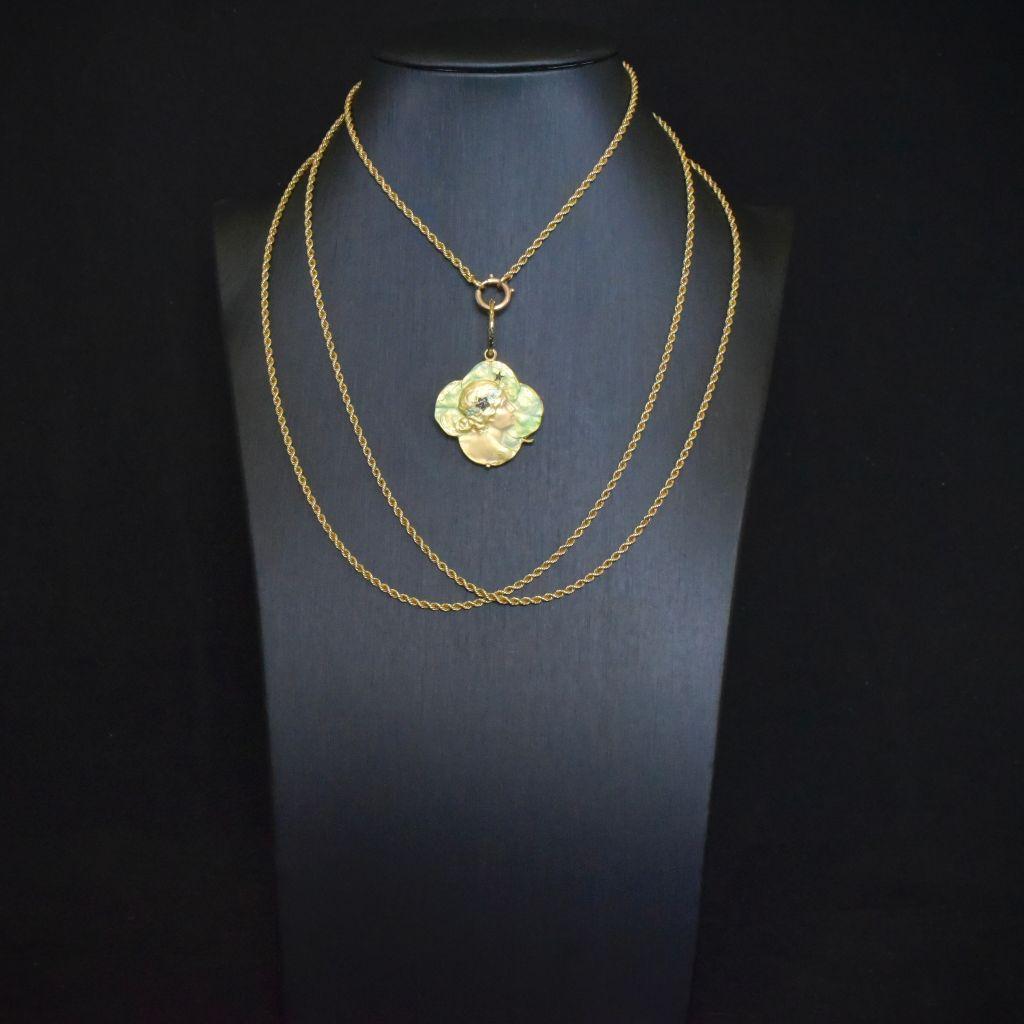 Art Nouveau 15ct Rose Gold, Enamel Diamond And Ruby Four Leaf Clover Locket 1