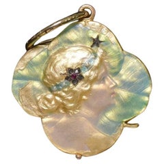 Art Nouveau 15ct Rose Gold, Enamel Diamond And Ruby Four Leaf Clover Locket