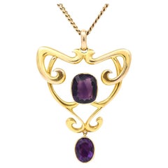 Art Nouveau 15ct Yellow Gold and Amethyst Drop Pendant, Circa 1910