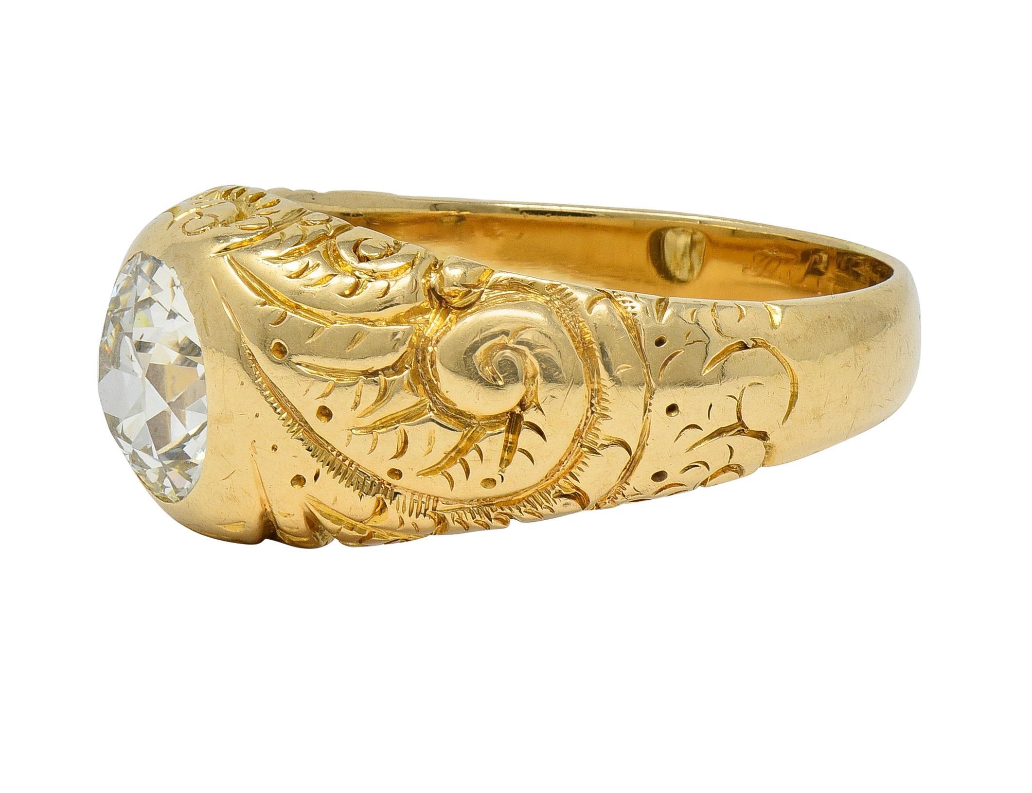 Art Nouveau 1.60 CTW Old Mine Cut Diamond 14K Gold Antique Engagement Ring Excellent état - En vente à Philadelphia, PA