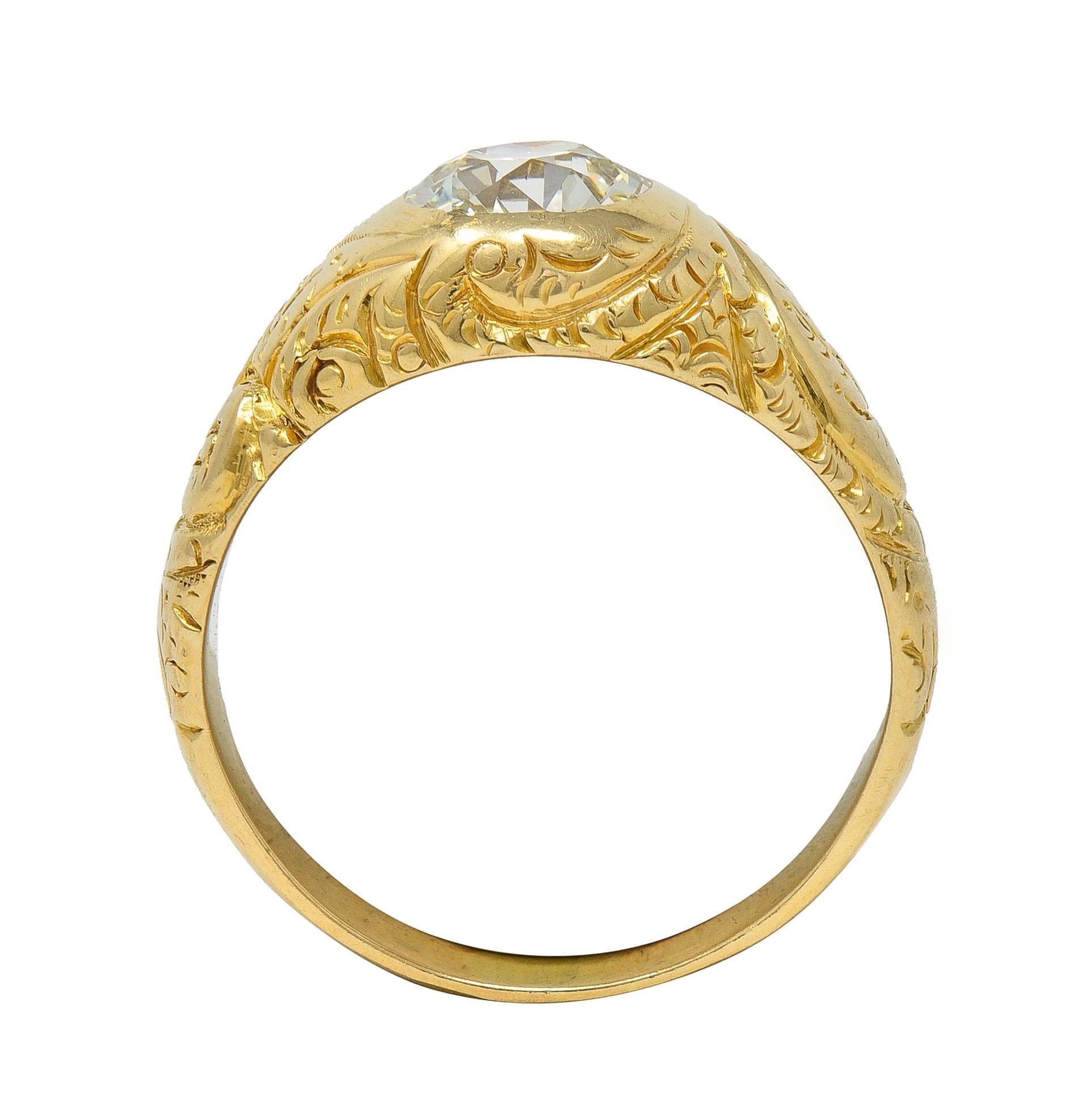 Art Nouveau 1.60 CTW Old Mine Cut Diamond 14K Gold Antique Engagement Ring Unisexe en vente