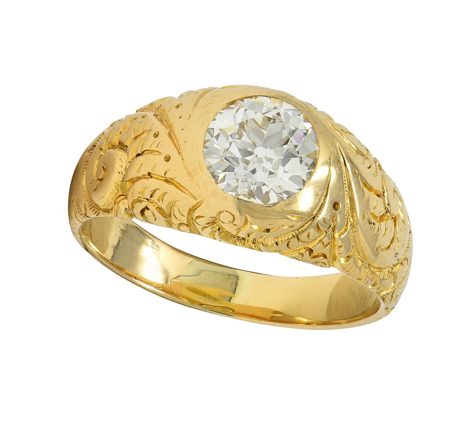 Art Nouveau 1.60 CTW Old Mine Cut Diamond 14K Gold Antique Engagement Ring en vente 1