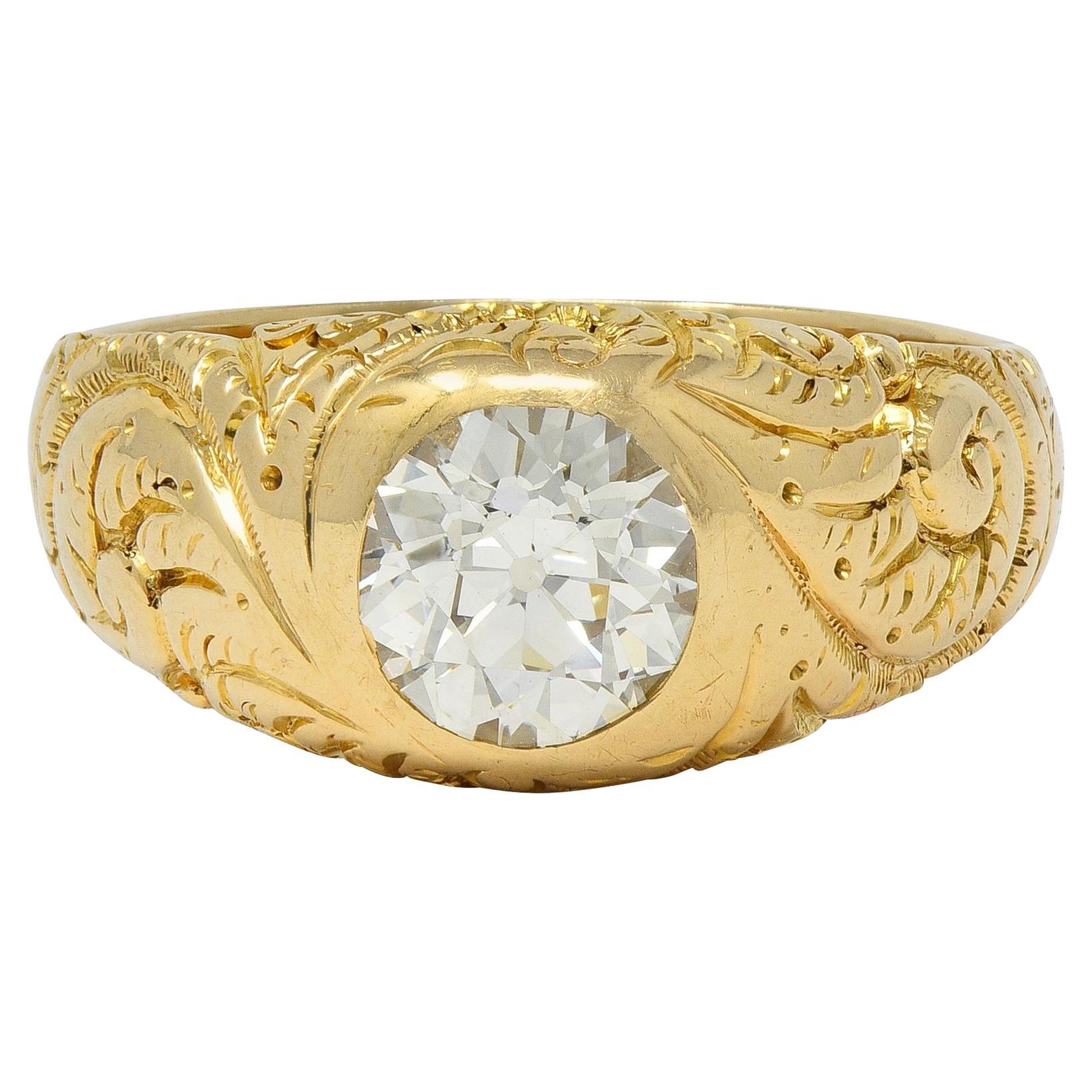 Art Nouveau 1.60 CTW Old Mine Cut Diamond 14K Gold Antique Engagement Ring