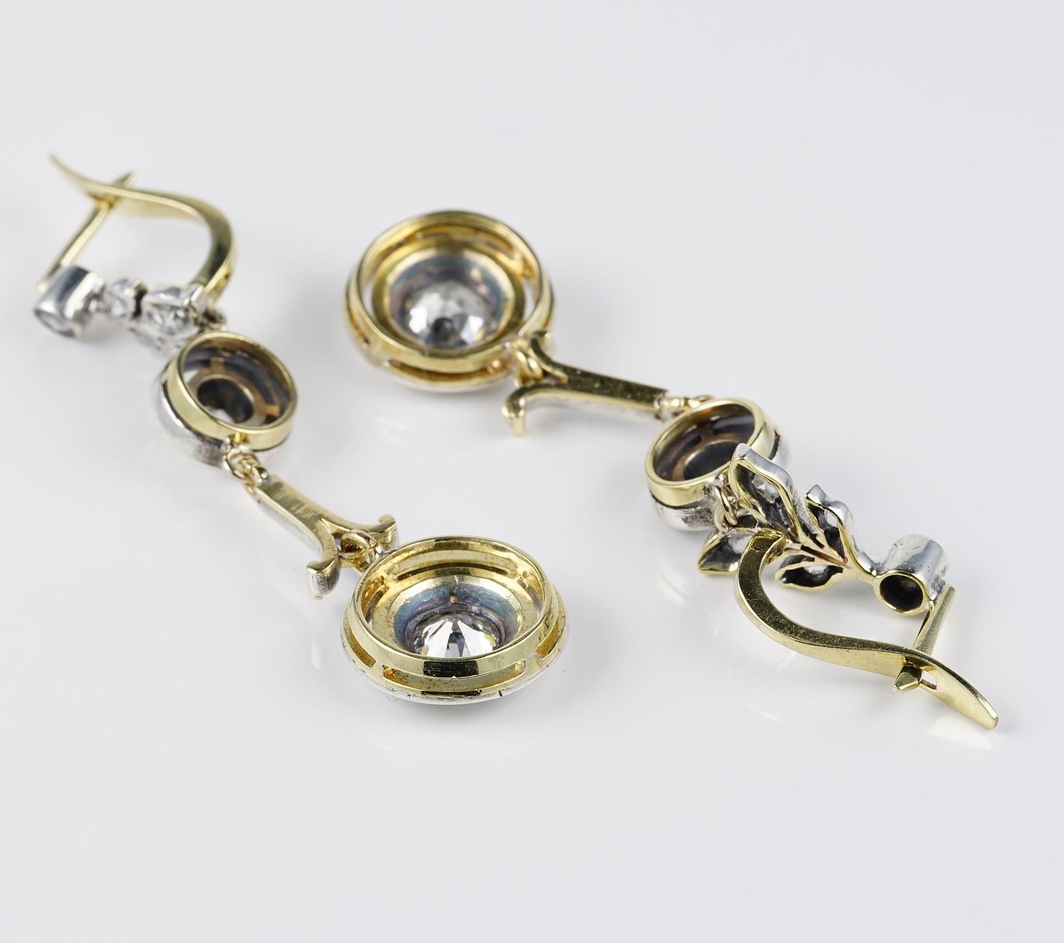 Women's Art Nouveau 1.70 Ct Diamond 18KT Long Drop Earrings For Sale