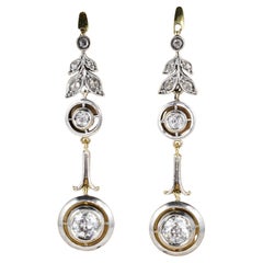 Art Nouveau 1.70 Ct Diamond 18KT Long Drop Earrings