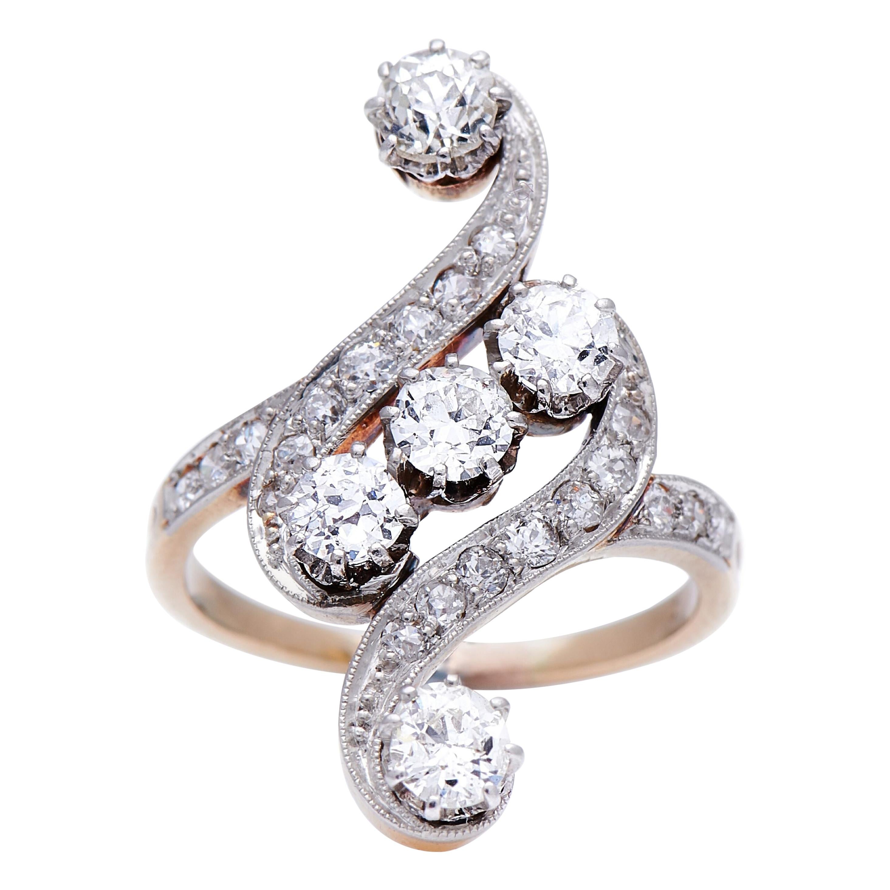 Art Nouveau, 18 Carat Gold, Platinum, Belle Époque Diamond Ring For Sale