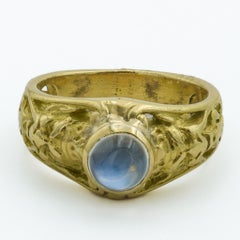 Art Nouveau 18 Karat Devil Carved Figural Ring With Moonstone