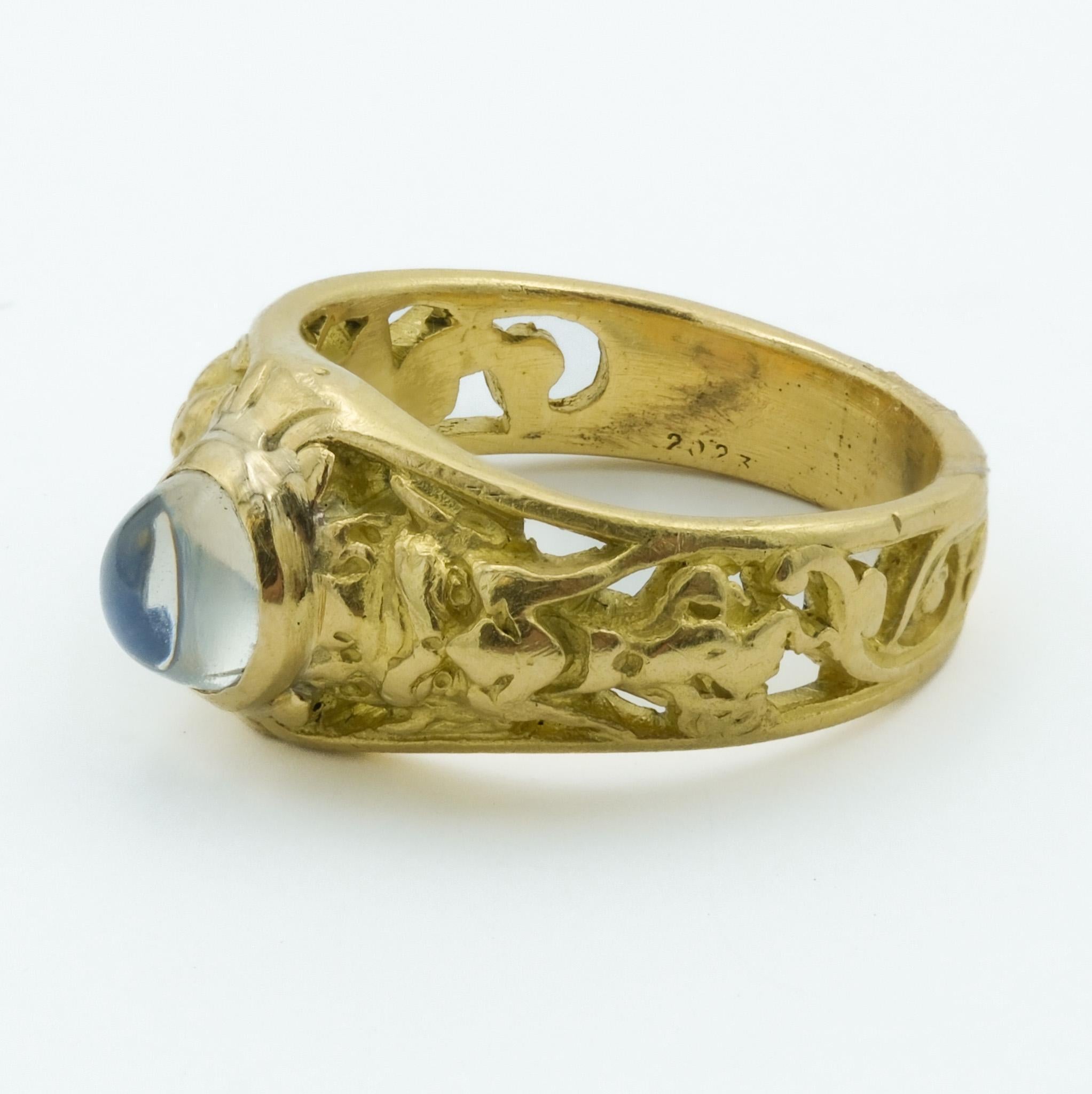 Cabochon Art Nouveau 18 Karat Devil Carved Figural Ring With Moonstone