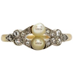 Art Nouveau 18 Karat Gold and Platinum Diamonds and Pearls Ring Art Nouveau 18 Karat Gold and Platinum Diamonds and Pearls Ring