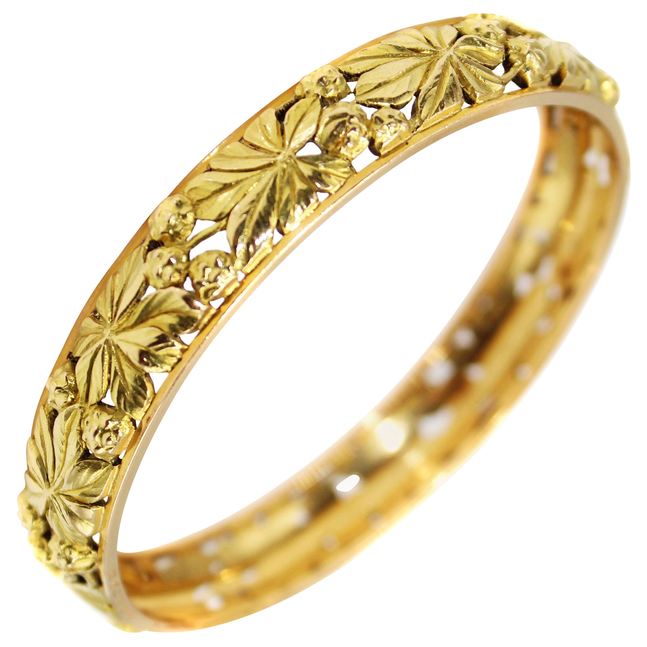 Art Nouveau 18 Karat Gold Bangle Bracelet