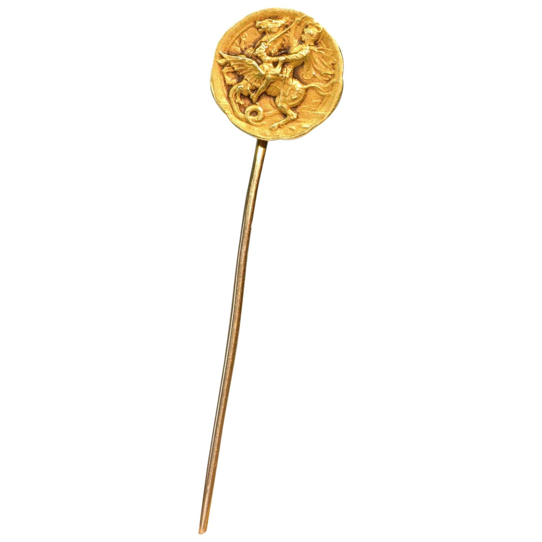 Art Nouveau 18 Karat Gold Carved Pin