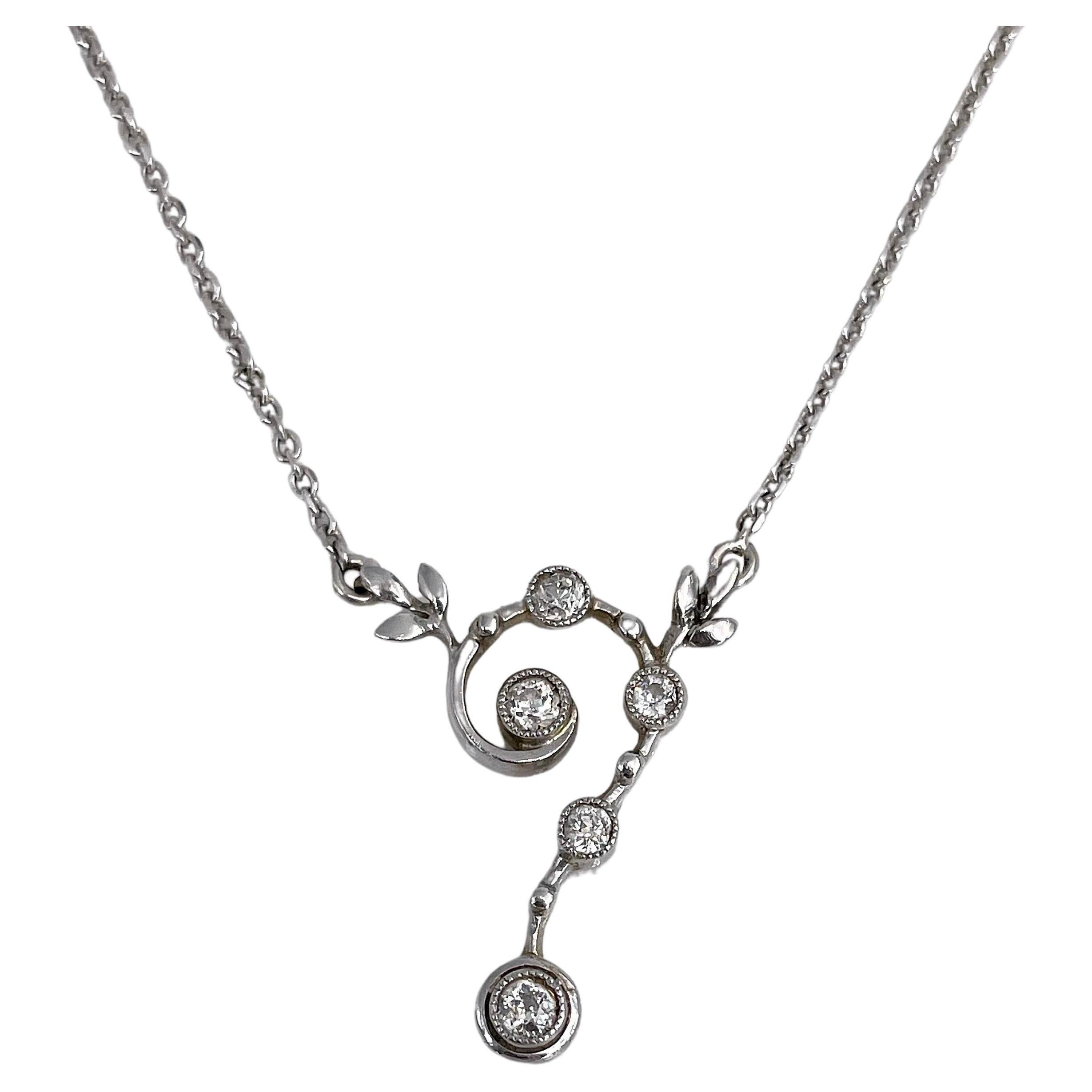 Art Nouveau 18 Karat Gold Old European Diamond Question Mark Collier Necklace