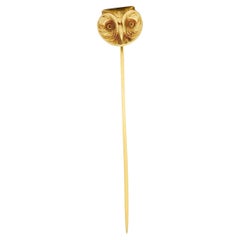 Art Nouveau 18 Karat Gold Owl Stickpin
