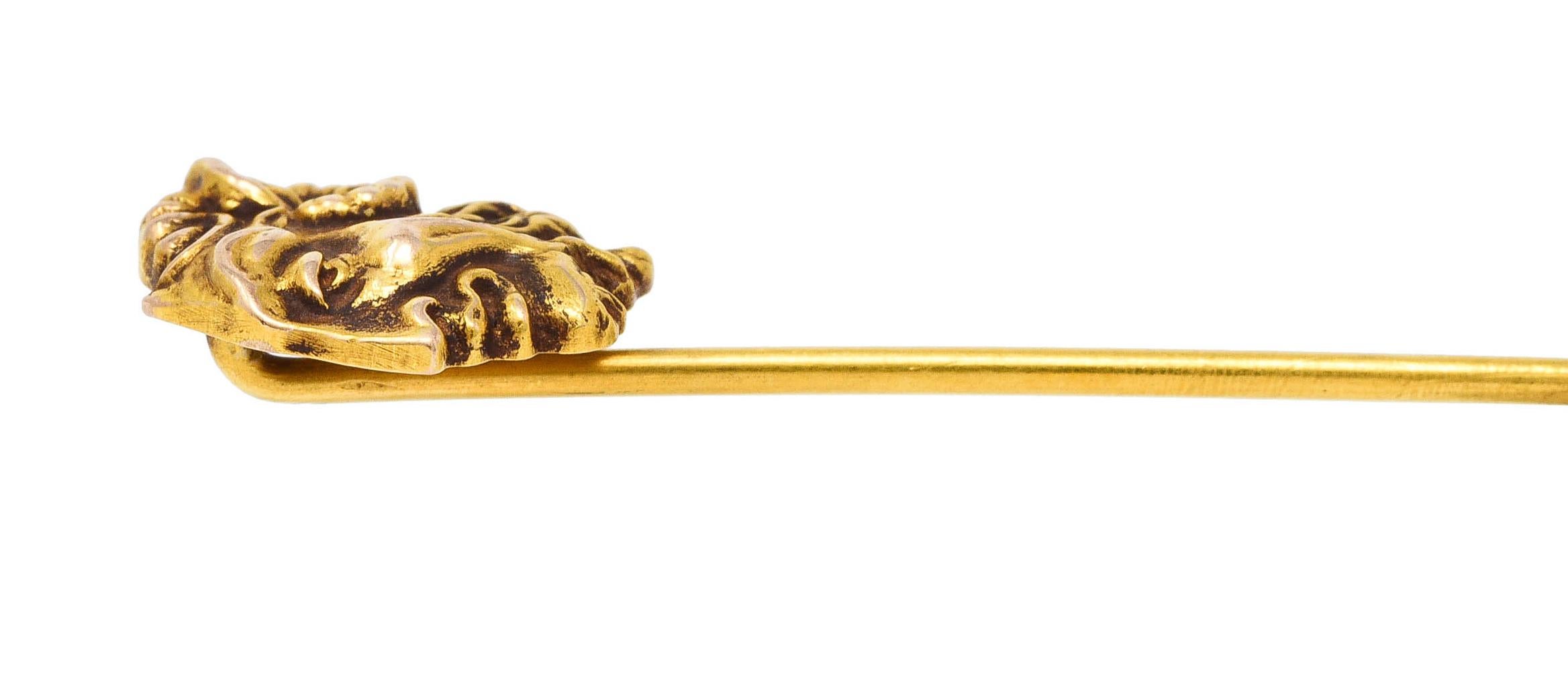 Épingle à cravate Art Nouveau Pan en or 18 carats avec tête de dieu grec mythologique en vente 2