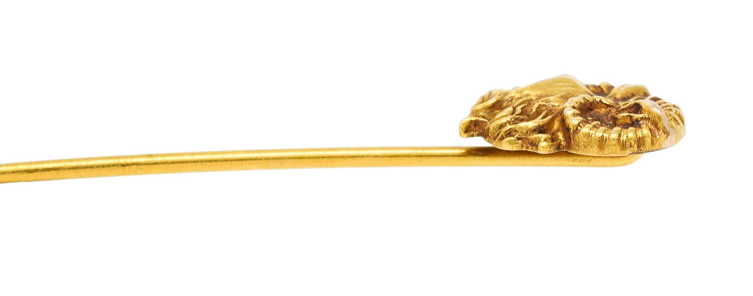 Art Nouveau 18 Karat Gold Pan Mythological Greek God Head Stickpin For Sale 1