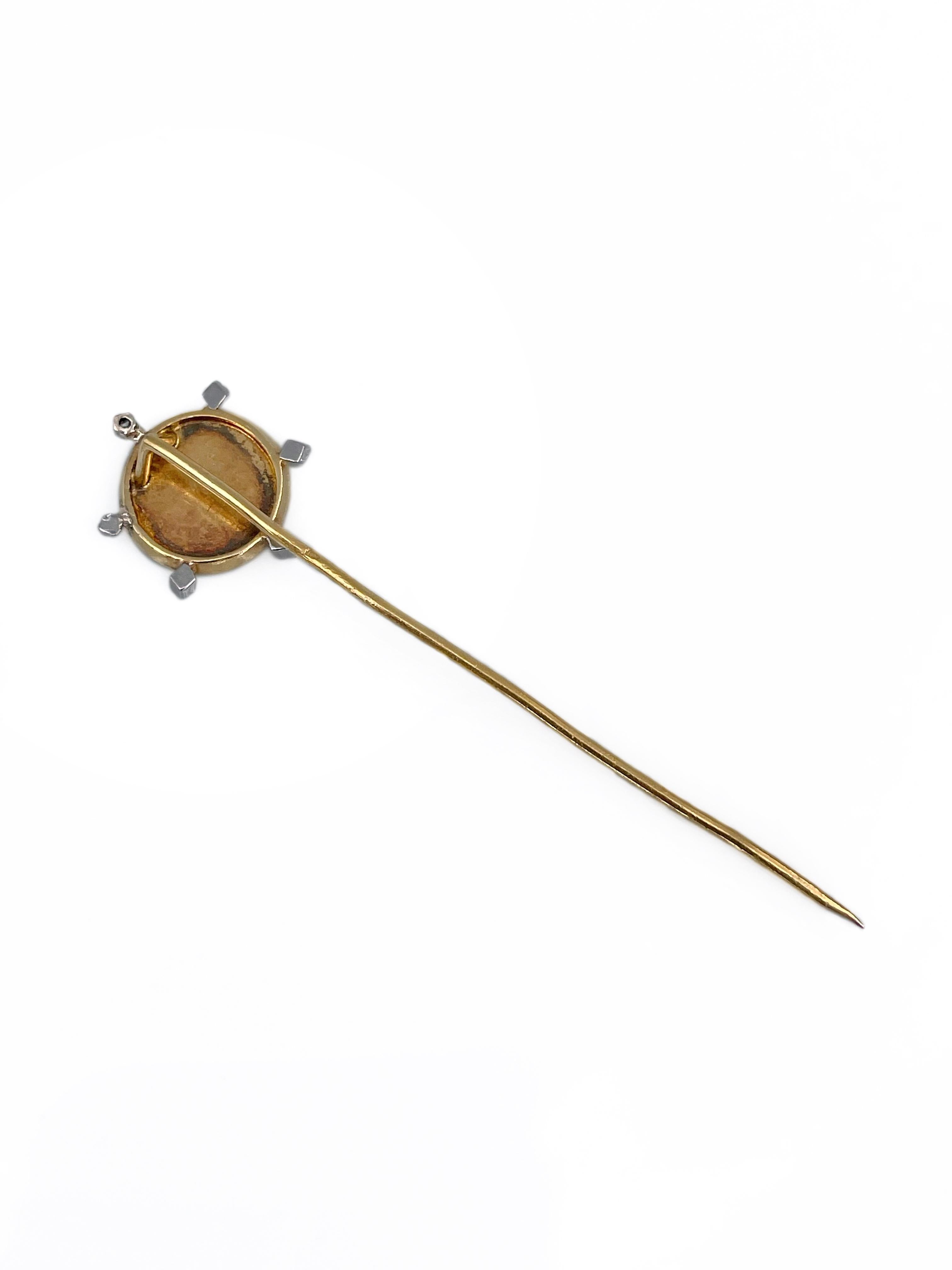 Women's Art Nouveau 18 Karat Gold Rose Cut Diamond Lady Portrait Stick Pin Brooch For Sale