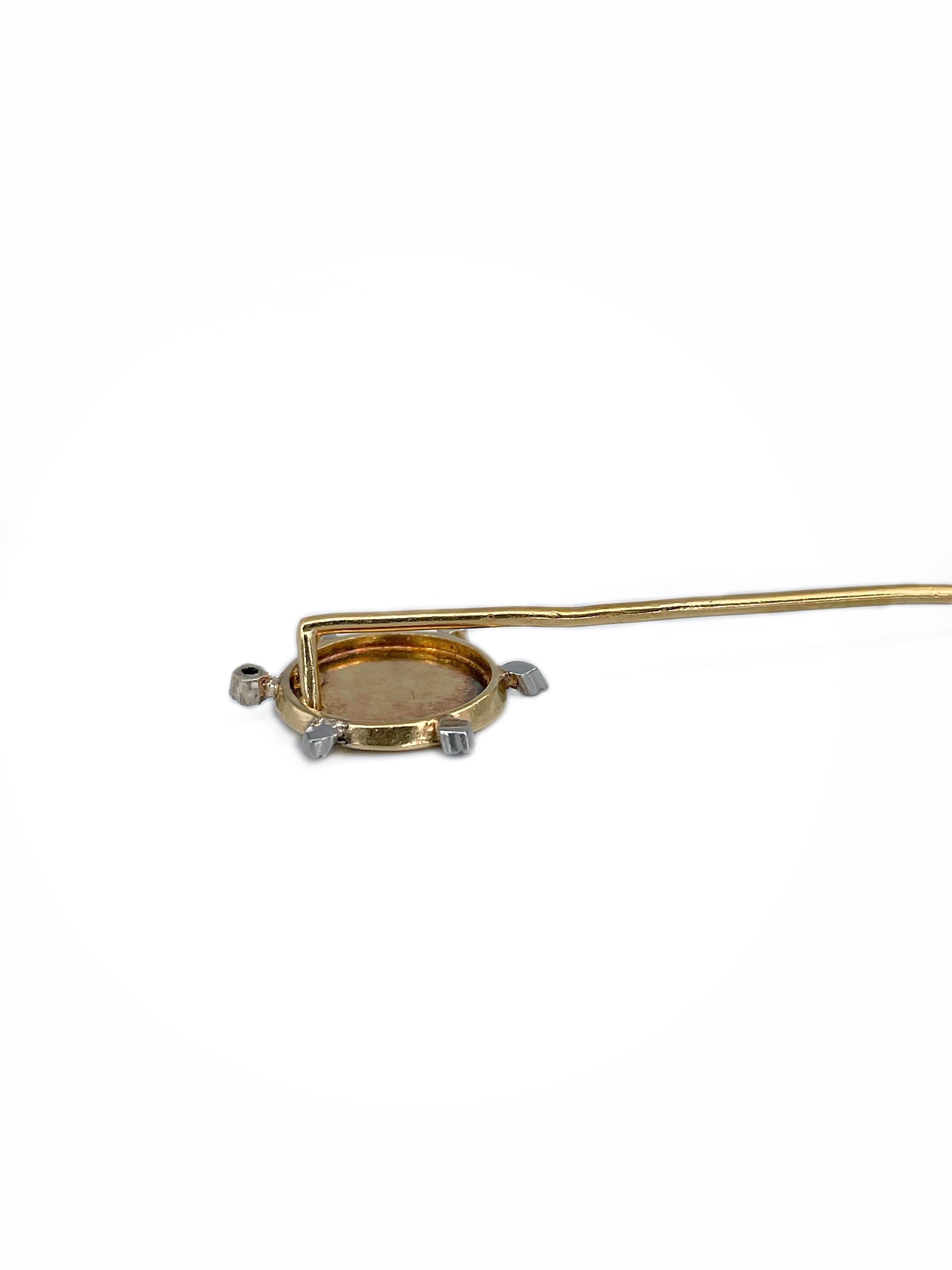 Art Nouveau 18 Karat Gold Rose Cut Diamond Lady Portrait Stick Pin Brooch For Sale 1