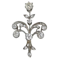 Art Nouveau 18 Karat Gold TW ~2.00 Carat Old Cut Diamond Floral Brooch Pendant