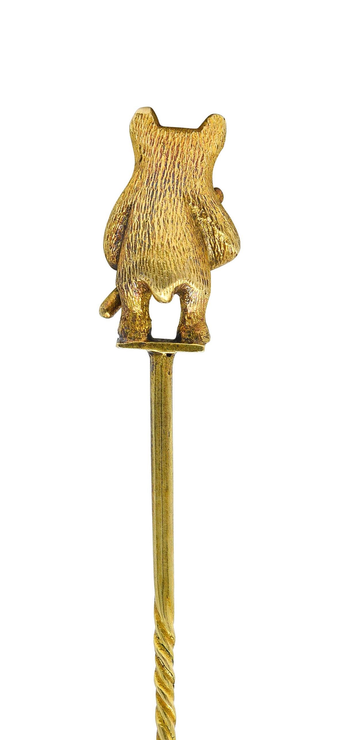 Art Nouveau 18 Karat Yellow Gold Bear Stickpin In Excellent Condition In Philadelphia, PA
