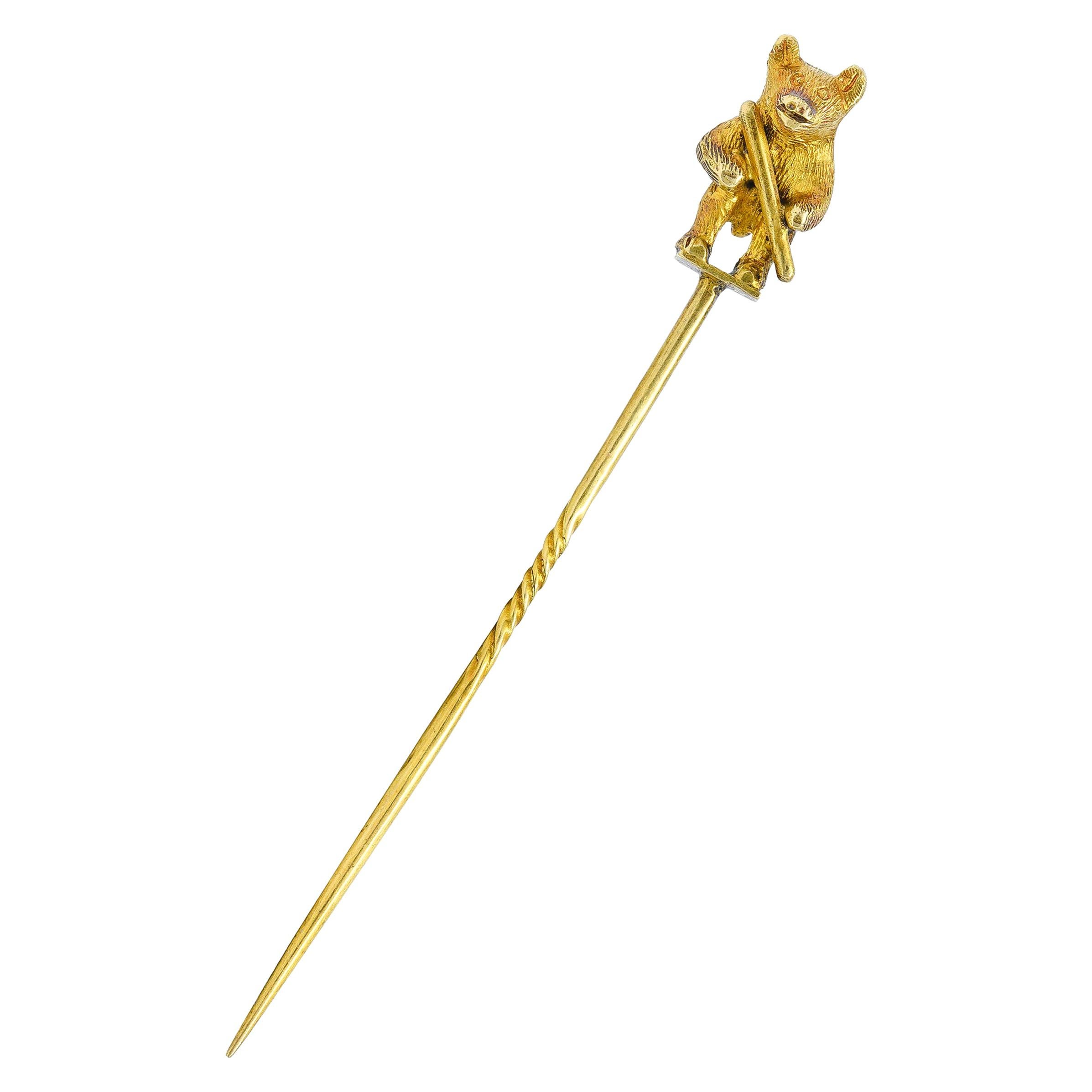 Art Nouveau 18 Karat Yellow Gold Bear Stickpin