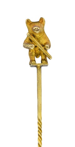 Art Nouveau 18 Karat Yellow Gold Bear Stickpin