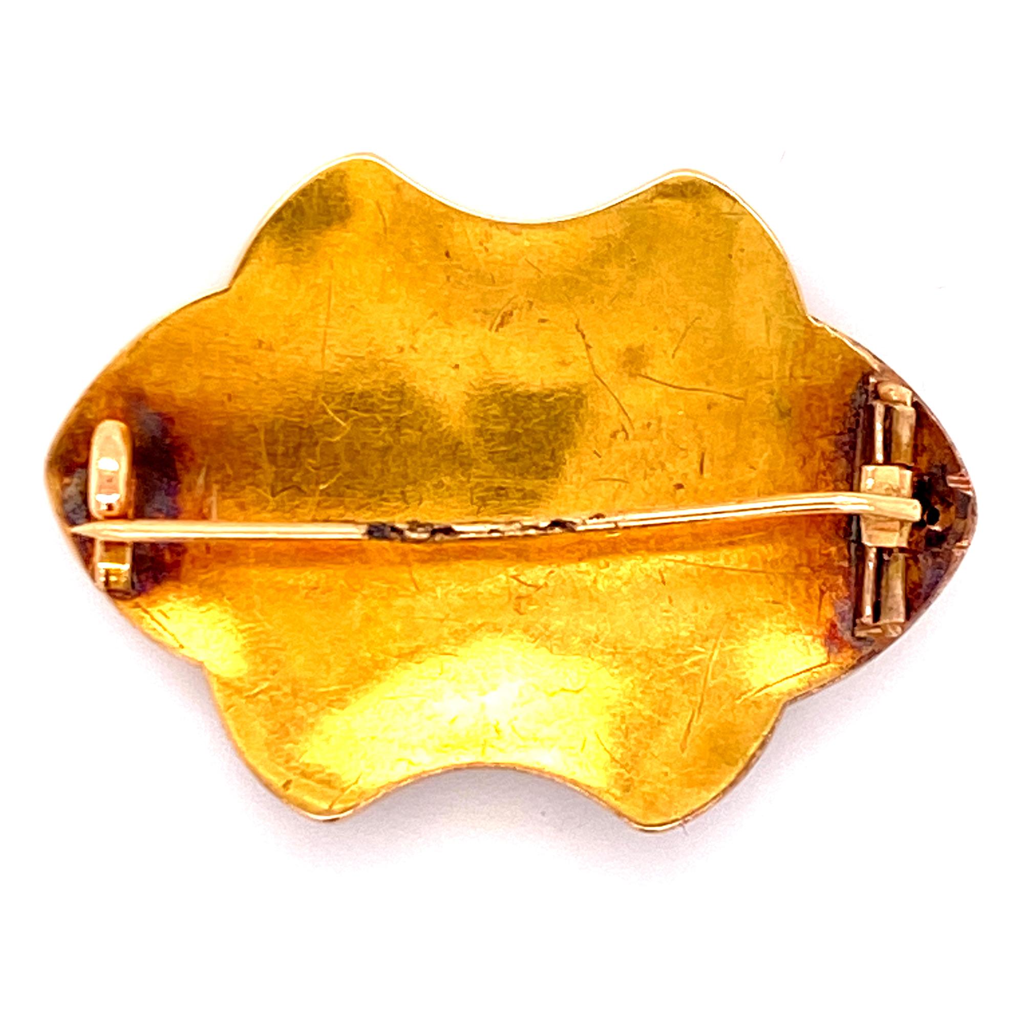 Art Nouveau 18 Karat Yellow Gold Brooch Pin In Good Condition In Boca Raton, FL