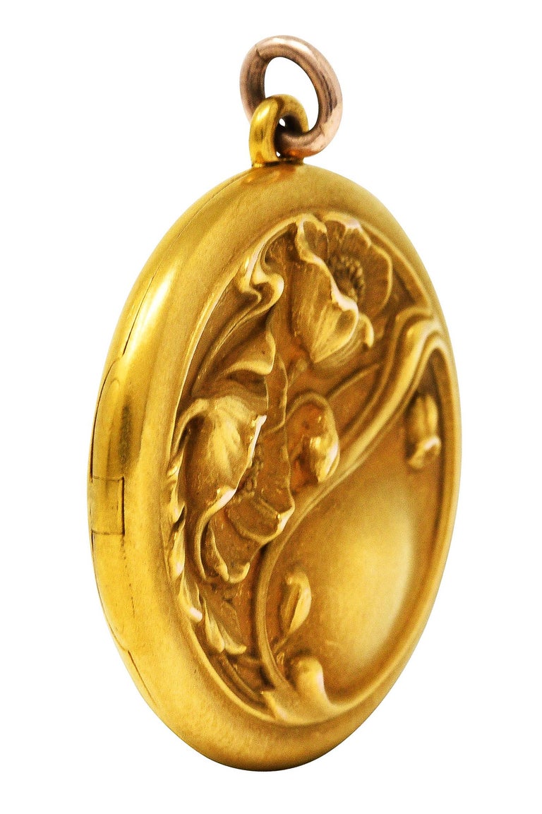 Art Nouveau 18 Karat Yellow Gold Floral Portrait Locket Pendant at 1stDibs