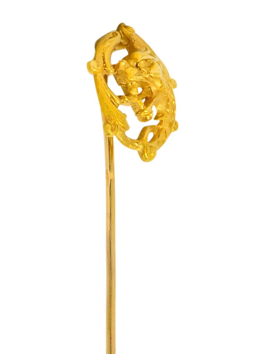 Women's or Men's Art Nouveau 18 Karat Yellow Gold French Lion Stickpin For Sale