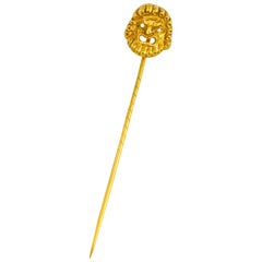 Art Nouveau 18 Karat Yellow Gold Grotesque Mask Stickpin