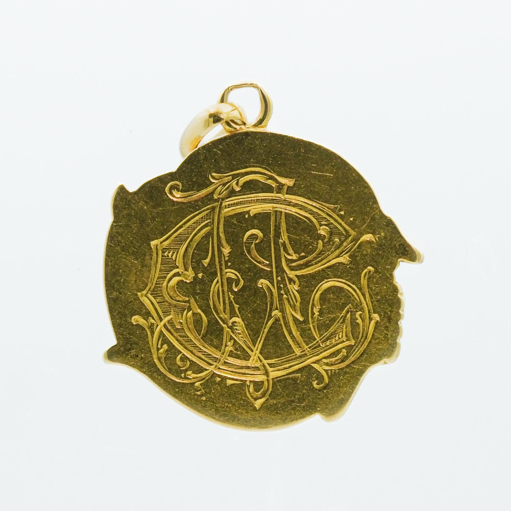 Single Cut Art Nouveau 18 Karat Yellow Gold Handmade Dragon Figural Pendant with Diamond For Sale