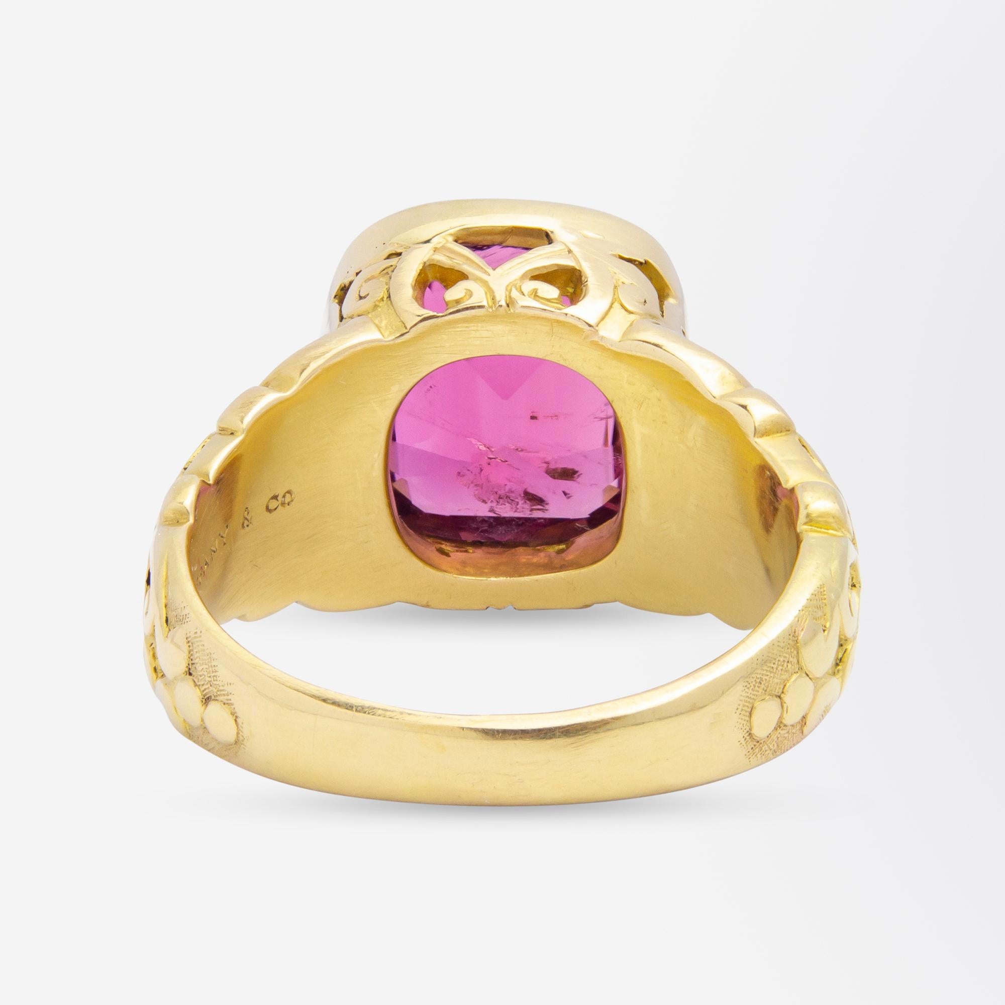 Women's or Men's Art Nouveau, 18 Karat Yellow Gold 'Rubellite Tourmaline' Ring by Tiffany & Co.