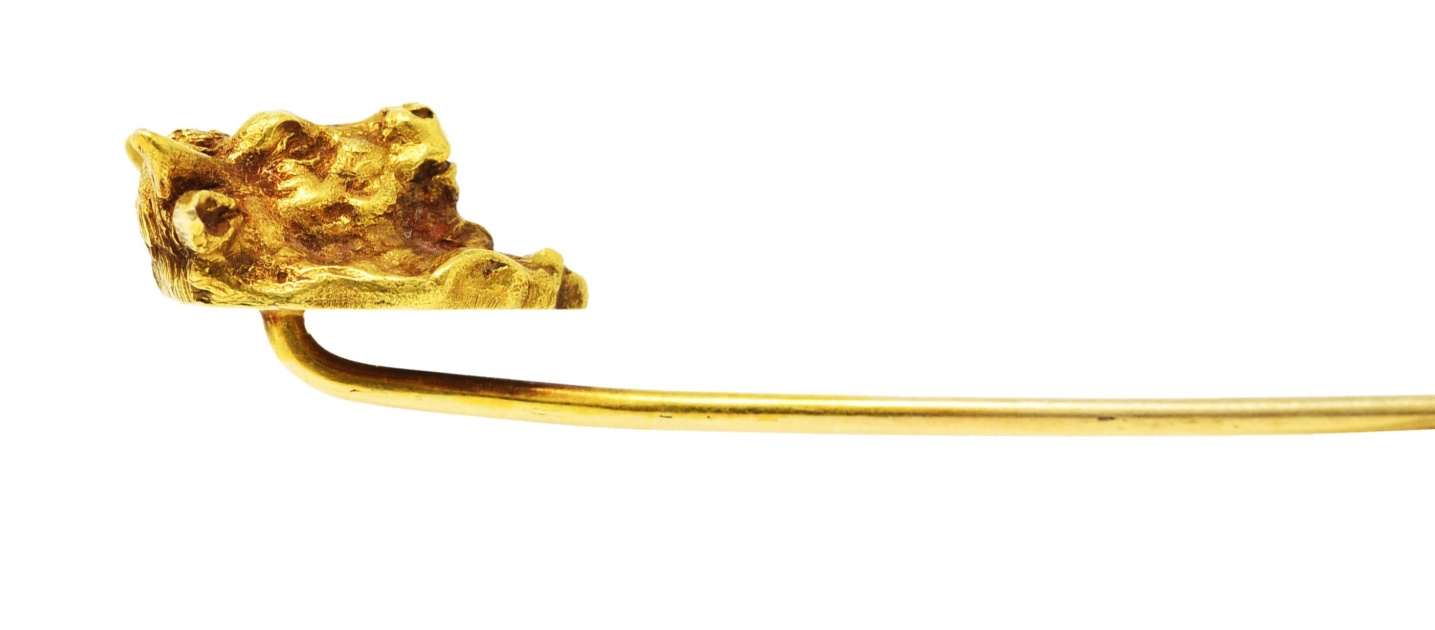 Art Nouveau 18 Karat Yellow Gold Taurus Zodiac Stick Pin In Excellent Condition In Philadelphia, PA