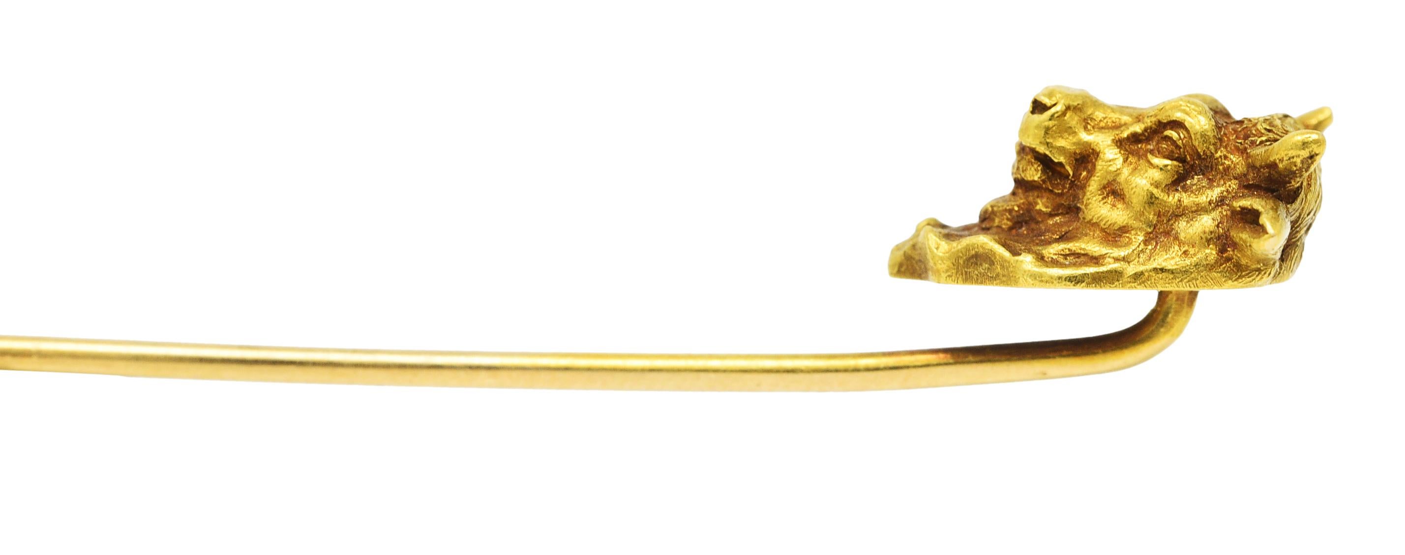 Women's or Men's Art Nouveau 18 Karat Yellow Gold Taurus Zodiac Stick Pin