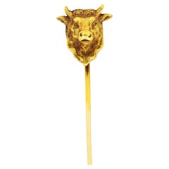 Antique Art Nouveau 18 Karat Yellow Gold Taurus Zodiac Stick Pin