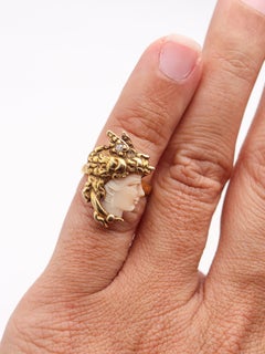 ART-NOUVEAU 1890 American Antique Ring With Hermes Portrait In 14Kt Yellow Gold
