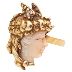 ART-NOUVEAU 1890 American Antique Ring With Hermes Portrait In 14Kt Yellow Gold
