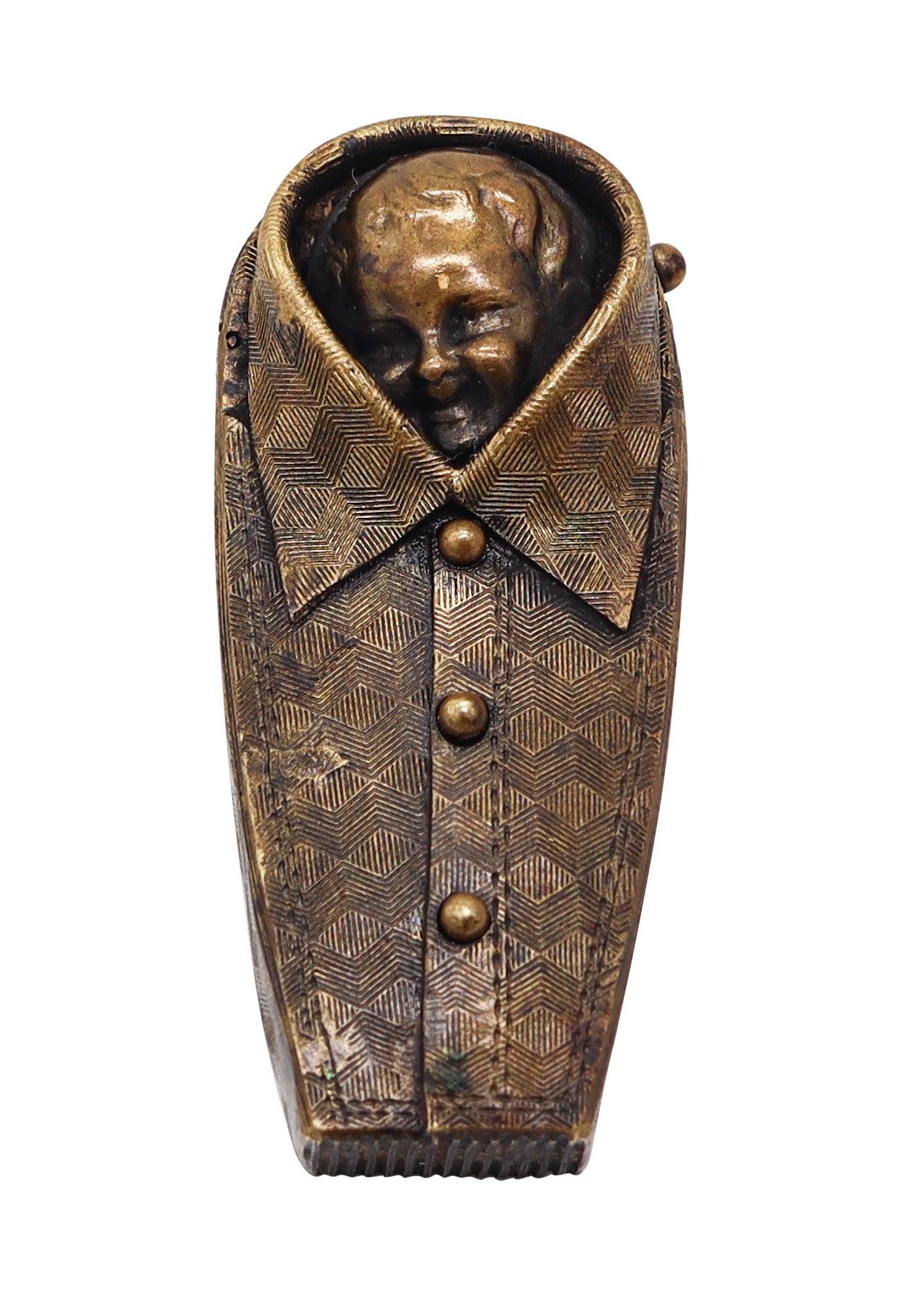 ART-NOUVEAU 1890 Alemania Inusual caja de cerillas Vesta en latón dorado macizo Dorado en venta