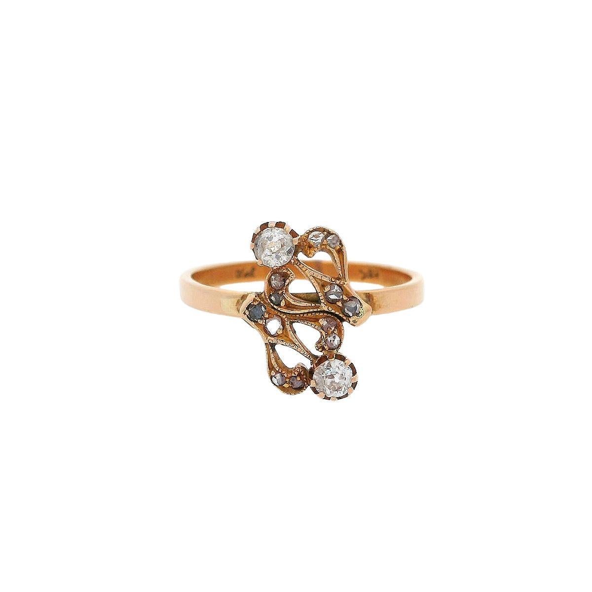 Taille vieille mine Bague Art nouveau 1890 en or jaune 18 carats avec diamants en vente