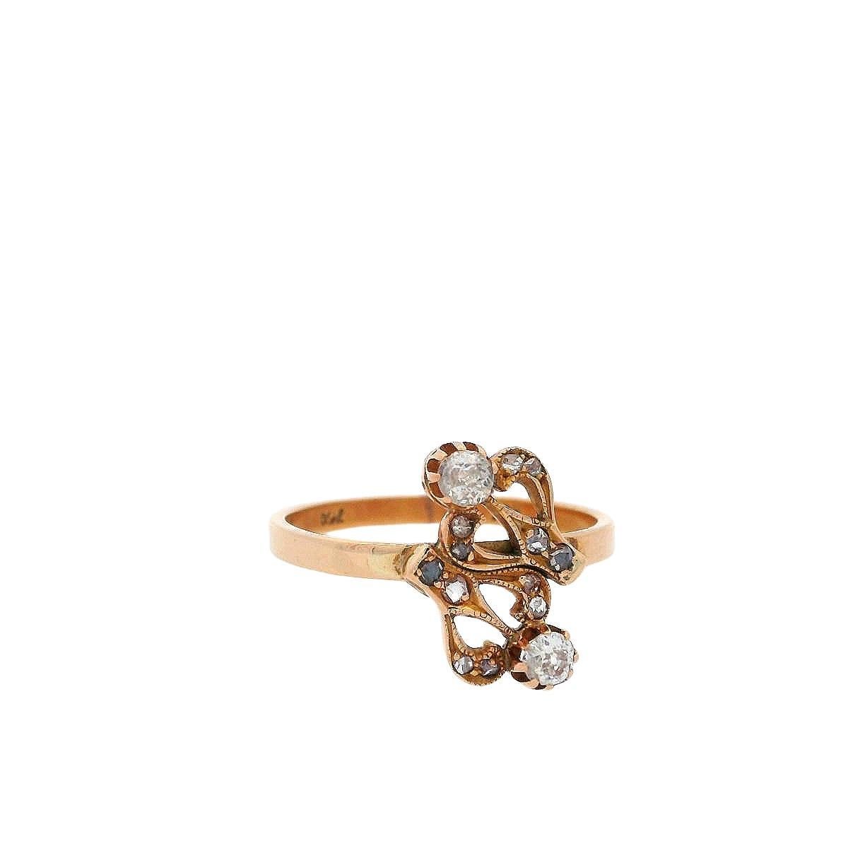 Bague Art nouveau 1890 en or jaune 18 carats avec diamants en vente 1