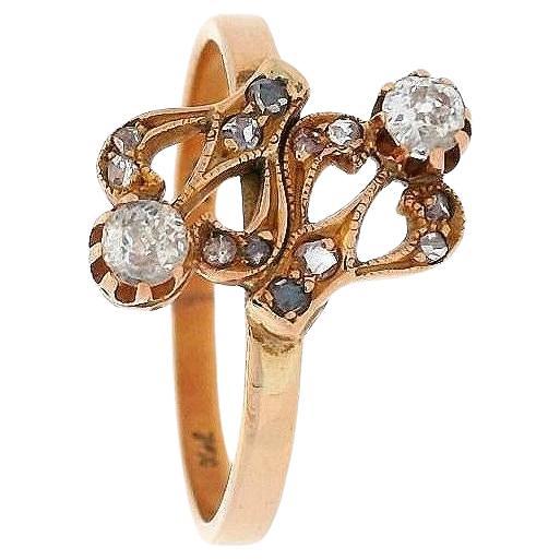 Art Nouveau 1890 Ring in 18kt Yellow Gold with Diamonds