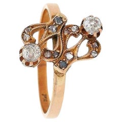 Jugendstil-Ring aus 18 Karat Gelbgold im Art nouveau-Stil von 1890 mit Diamanten