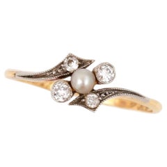 Art Nouveau 18ct Four Stone Diamond and Pearl Ring Circa 1915 Art Nouveau 18ct Four Stone Diamond and Pearl Ring Circa 1915