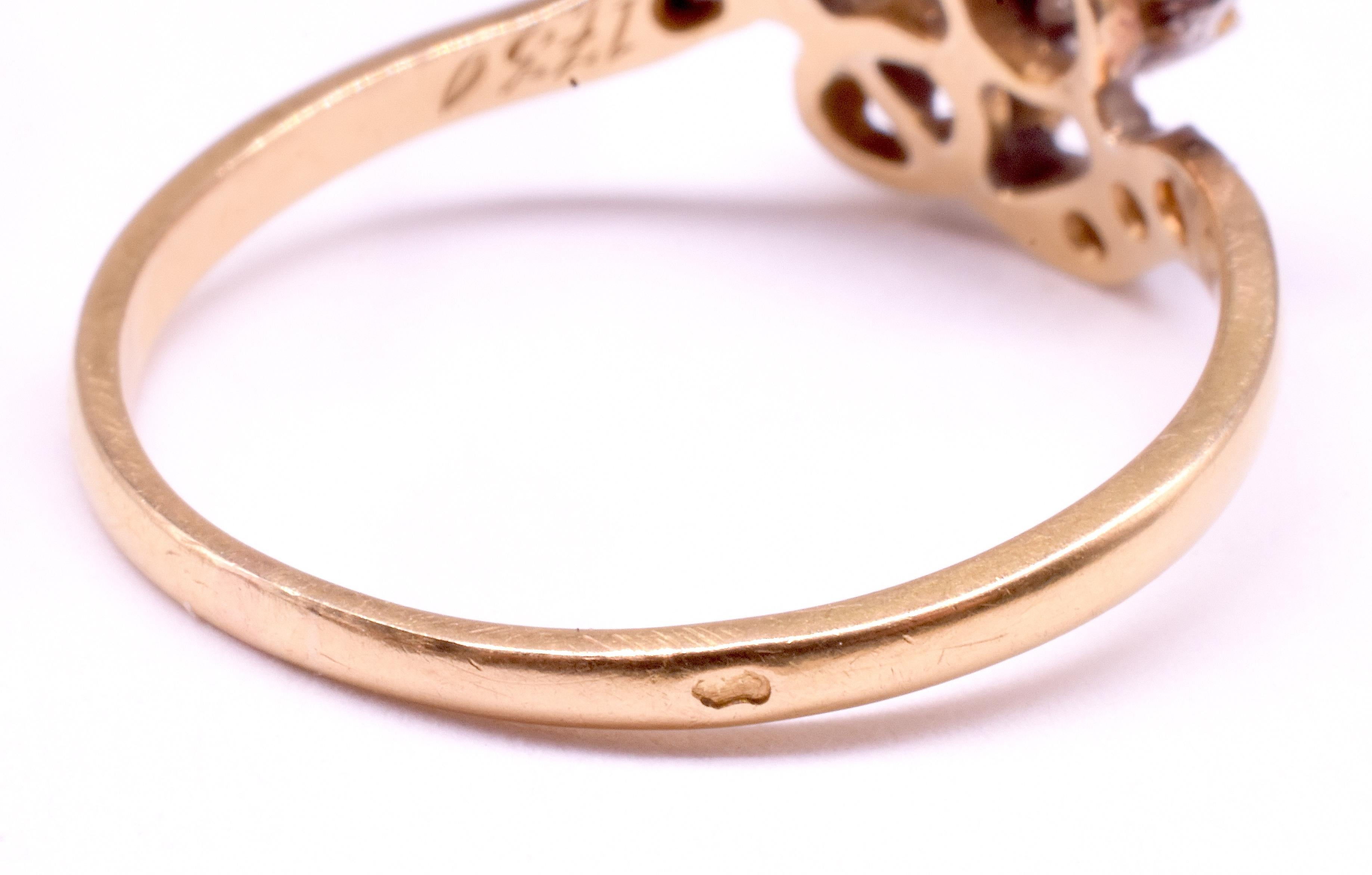 Art Nouveau 18ct & Platinum Flower Sprig Ring with Diamonds & a Natural Pearl en venta 6