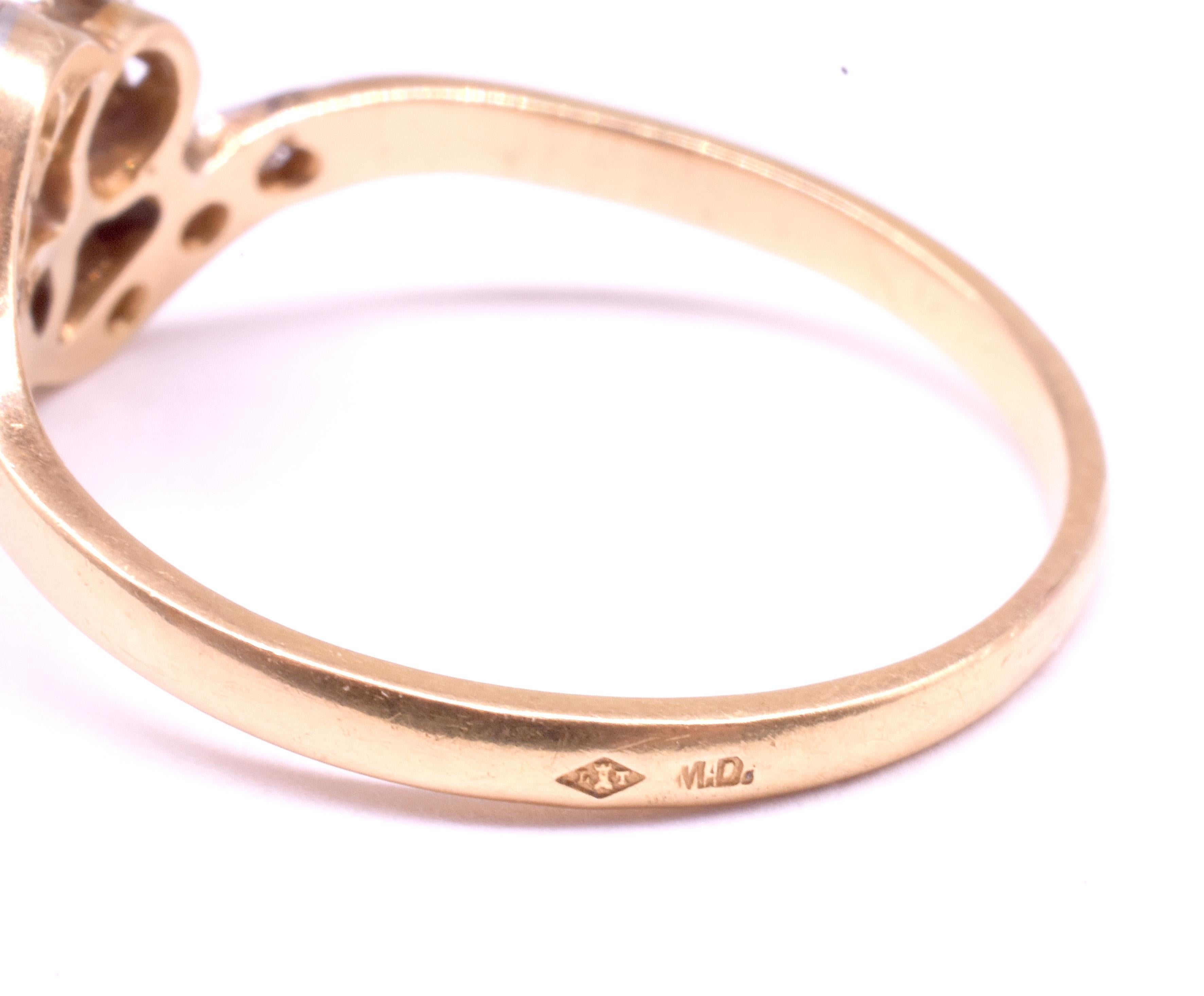 Art Nouveau 18ct & Platinum Flower Sprig Ring with Diamonds & a Natural Pearl en venta 9
