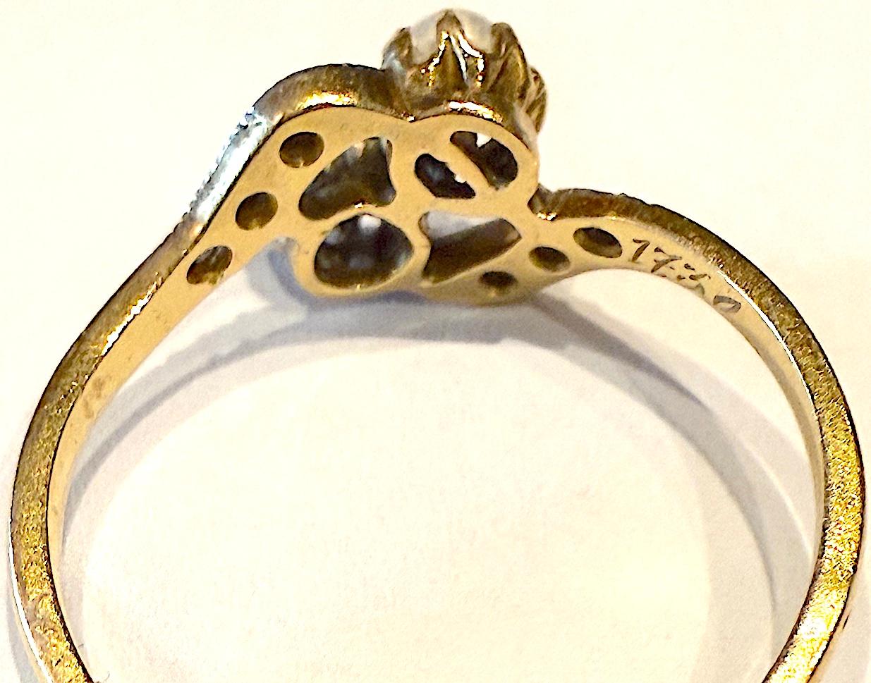 De las mujeres Art Nouveau 18ct & Platinum Flower Sprig Ring with Diamonds & a Natural Pearl en venta