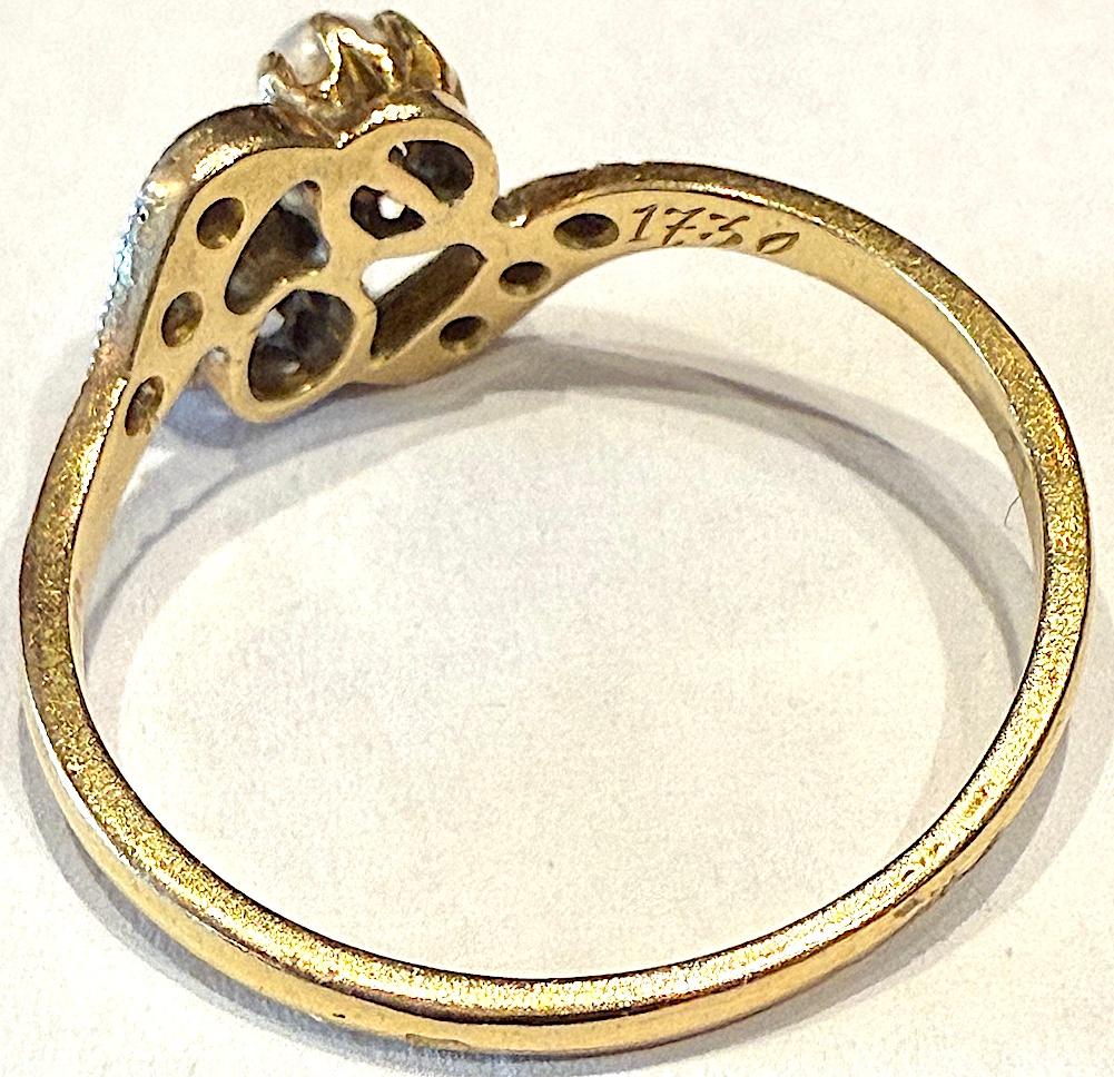 Art Nouveau 18ct & Platinum Flower Sprig Ring with Diamonds & a Natural Pearl en venta 1