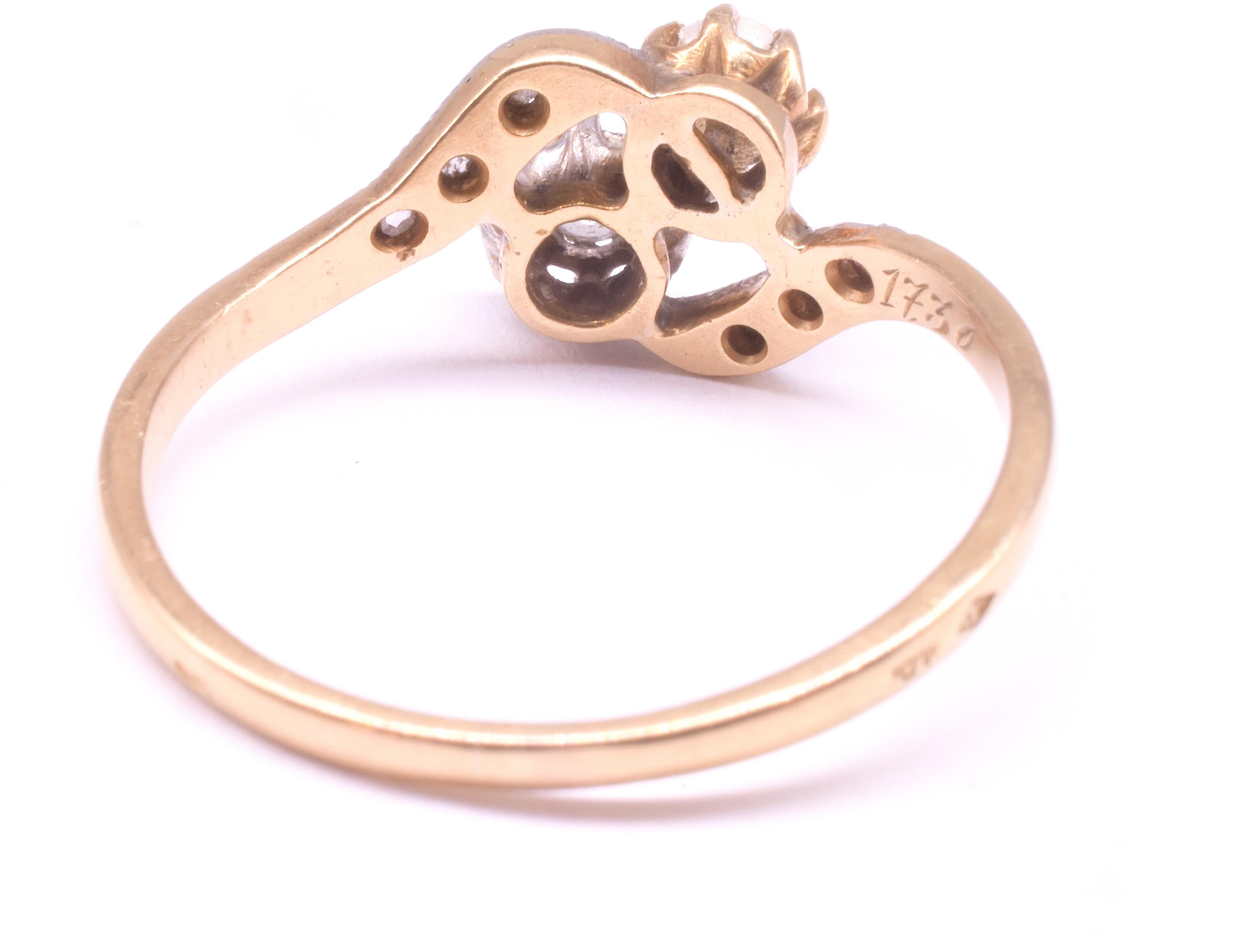 Art Nouveau 18ct & Platinum Flower Sprig Ring with Diamonds & a Natural Pearl en venta 4