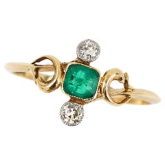 Art Nouveau 18ct Yellow Gold Emerald and Diamond Ring Circa 1905